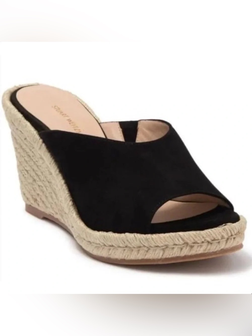 Stuart Weitzman Black Suede Espadrille Wedge Sandal